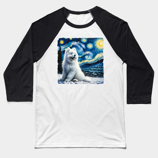 Starry Samoyed Dog Portrait - Pet Portrait Baseball T-Shirt by starry_night